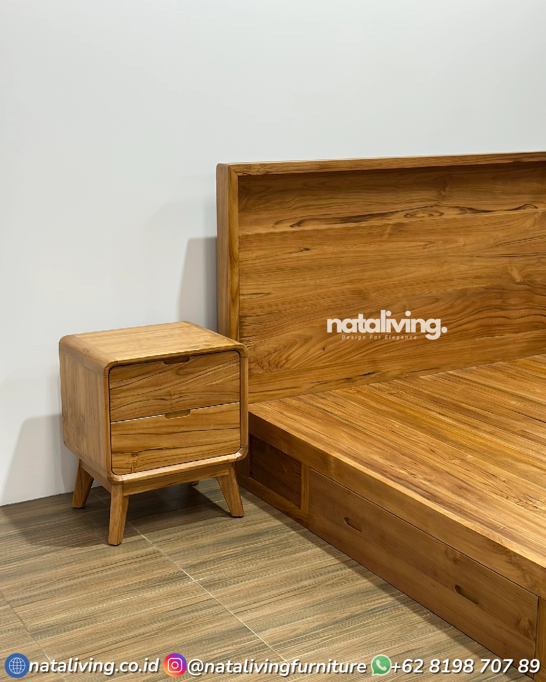 Tempat Tidur Jati Minimalis Modern – Dipan Jati Jepara Set Nakas - Image 2