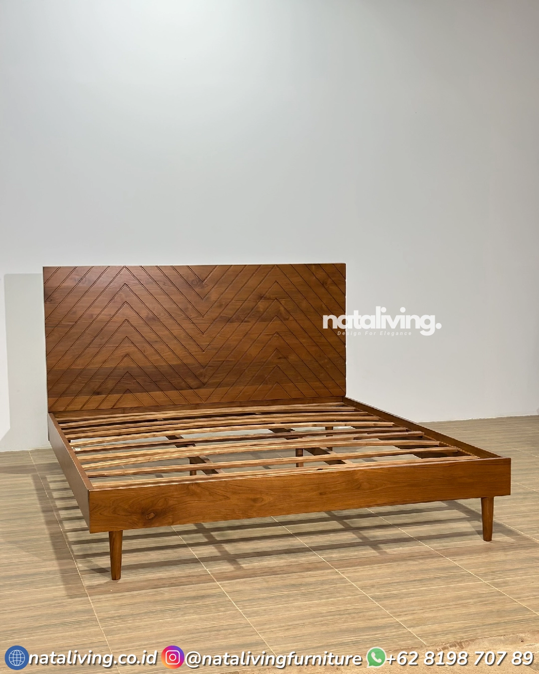 Nayara Dipan Jati – Tempat Tidur Jati Minimalis Headboard Chevron Jepara - Image 5