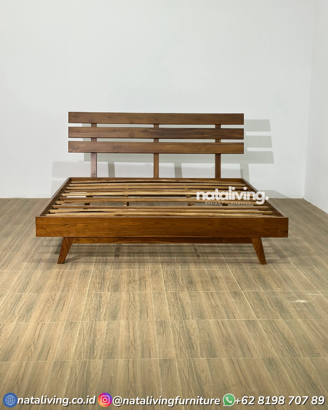 Aruna Bed Frame – Tempat Tidur Jati Minimalis Modern Headboard Garis