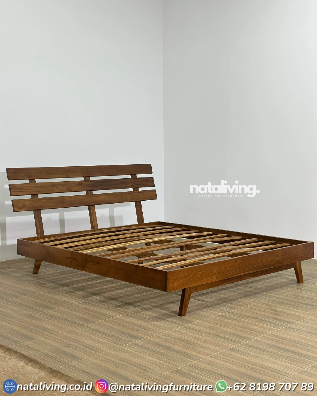Aruna Bed Frame – Tempat Tidur Jati Minimalis Modern Headboard Garis - Image 3