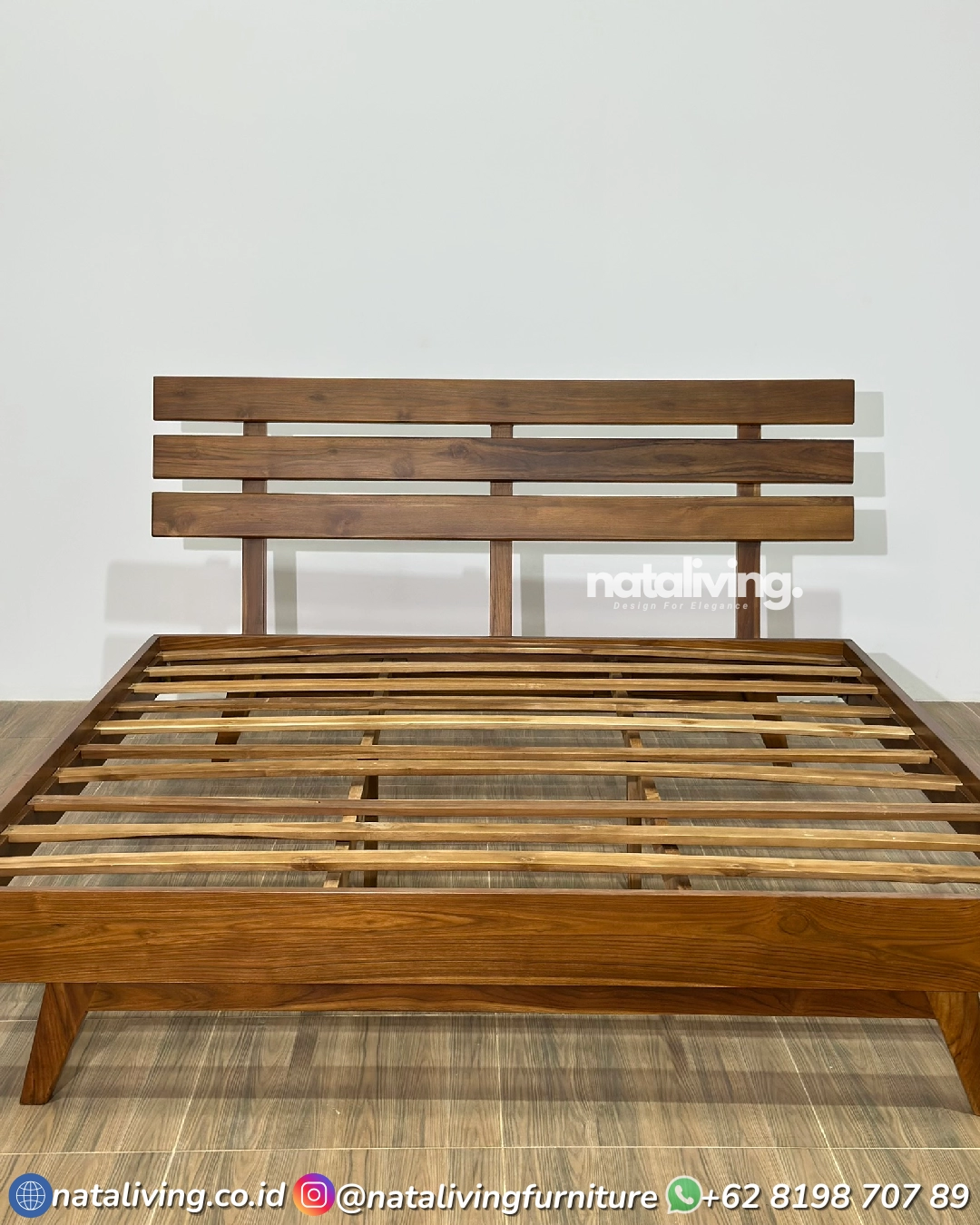 Aruna Bed Frame – Tempat Tidur Jati Minimalis Modern Headboard Garis - Image 5