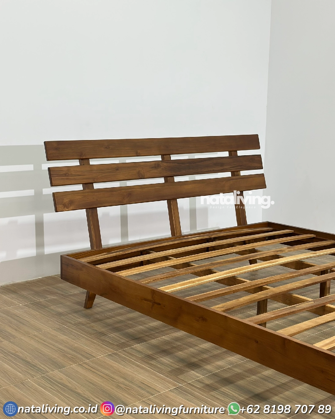 Aruna Bed Frame – Tempat Tidur Jati Minimalis Modern Headboard Garis - Image 4