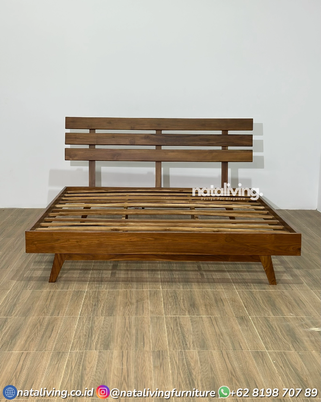 Aruna Bed Frame – Tempat Tidur Jati Minimalis Modern Headboard Garis - Image 2