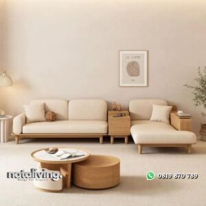 Sofa sudut multifungsi kayu jati sofa tamu dengan banyak penyimpanan nataliving furniture