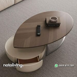 Meja tamu kayu jati dengan laci meja coffe table modern nataliving furniture