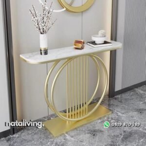 Meja konsul besi finishing gold top marmer cosole table marmer white carara nataliving furniture