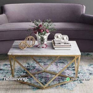 Marble coffe table besi finishing gold terbaru nataliving furniture