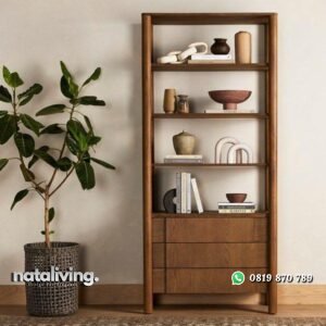 Rak buku simple minimalis lemari buku kayu jati nataliving furniture