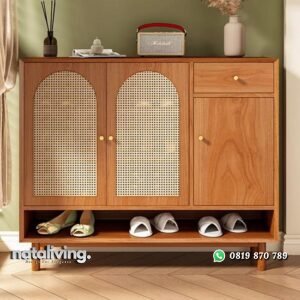 Bufet sepatu pintu kombinasi rotan alami rak sepatu kayu jati nataliving furniture