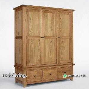 Lemari pakaian pintu 3 kayu jati finishing blecing nataliving furniture