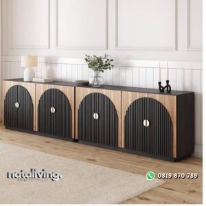 Bufet tv salur warna hitam kombinasi natural meja tv terbaik nataliving furniture