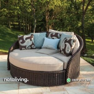 Daybed bundar anyaman rotan sintetis daybed rotan outdoor terbaru nataliving furniture