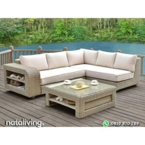 Sofa rotan outdoor dengan bantalan tebal sofa tamu rotan sintetis nataliving furniture