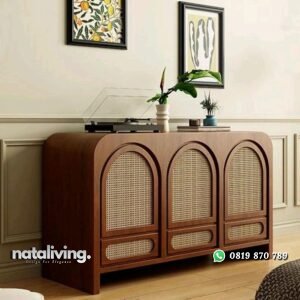 Bufet kayu jati terlaris kombinasi rotan alami bufet elegan modern Jati nataliving furniture