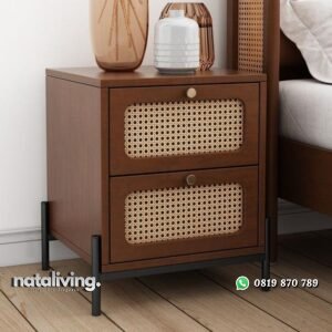Nakas kayu jati kombinasi rotan kaki besi nakas modern terbaru nataliving furniture
