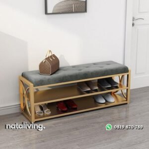 Bangku rangka besi finishing gold dudukan busa rak sepatu modern nataliving furniture