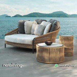 Set bangku rotan sintetis full bantalan meja coffe terbaru nataliving furniture