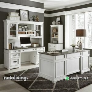Set meja kantor terbaru finishing duco almari kerja modern nataliving furniture
