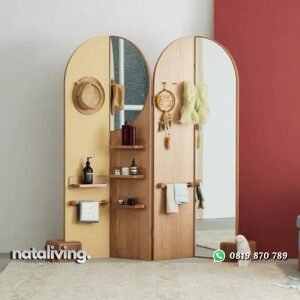 Penyekat ruangan terbaru dengan cermin sketsela kayu jati mewah nataliving furniture