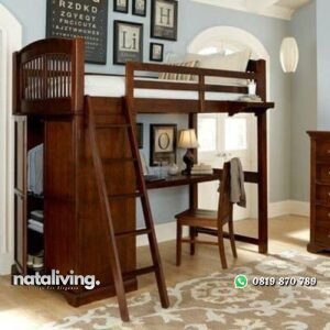 Tempat tidur anak tangga kayu jati meja belajar terbaru nataliving furniture