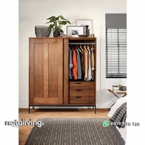 Lemari pakaian pintu sleding kaki besi almari pakaian kayu jati tpk nataliving furniture