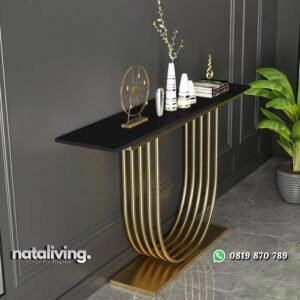 Meja konsul besi finishing gold top marmer hitam meja konsol modern nataliving furniture