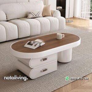 Meja tamu kayu jati modern meja coffe dengan laci nataliving furniture