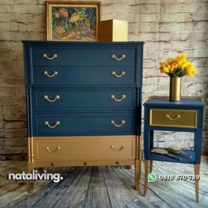 Nakas terbaru nakas rias artis kayu jati warna biru kombiasi gold nataliving furniture