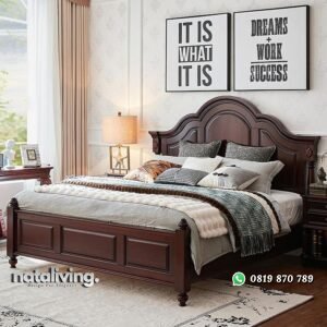Tempat tidur klasik terbaru mewah dipan kayu jati solid nataliving furniture