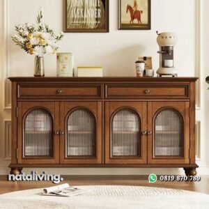 Bufet klasik kombinasi kaca bufet kayu jati terbaru nataliving furniture
