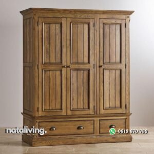 Almari pakaian kayu jati finishing rustic lemari pakaian pintu 3 nataliving furniture