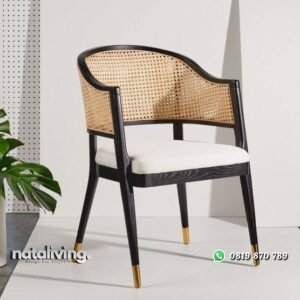 Kursi cafe terbaru kayu jati kaki kombinasi kuningan sandaran rotan nataliving furniture