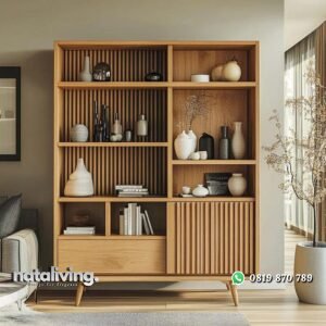 Rak buku kayu jati terbaru tempat buku terbaik nataliving furniture
