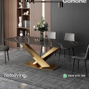 Meja makan kaki besi top marmer meja makan modern kekinian nataliving furniture