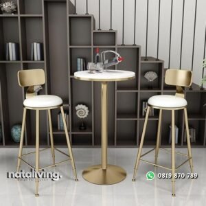 Set meja bar bundar top marmer stool bar modern dudukan busa nataliving furniture