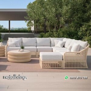 Sofa outdoor rotan sintetis bantalan tebal kursi tamu outdoor nataliving furniture