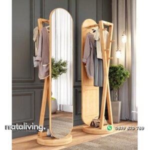 Cermin putar model silang kaca cermin kayu jati minimalis nataliving furniture