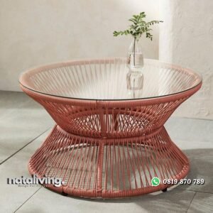 Meja tamu rotan sintetis top kaca meja tamu outdoor terbaru nataliving furniture