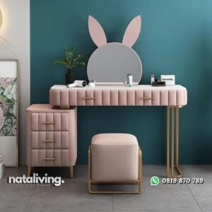 Meja rias jok kaki stainless gold top marmer meja rias motif kekinian nataliving furniture