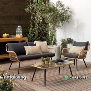 Set teras outdoor rotan sintetis full bantalan kursi rotan terbaru nataliving furniture