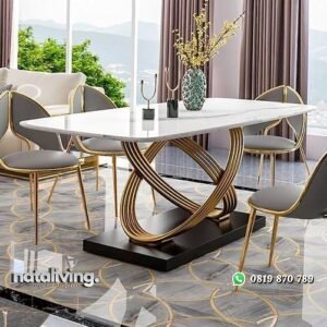 Meja makam marmer mewah kaki besi gold meja makan terlaris nataliving furniture