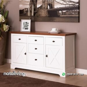 Bufet terbaru duco putih kombinasi natural bufet minimalis nataliving furniture