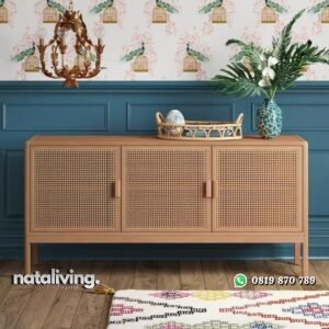 Bufet terbaru kayu jati kombinasi rotan alami naks murah nataliving furniture