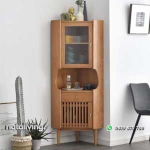 Rak pojok modern kombinasi kaca tempat penyimpanan barang serbaguna nataliving furniture