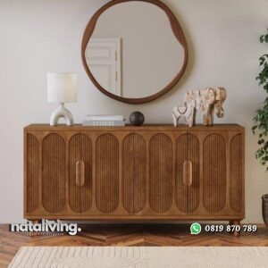 Bufet salur dengan cermin besar meja konsul modern kayu jati nataliving furniture