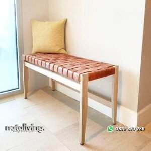 Bangku kayu jati rajut kulit sapi asli bangku santai terbaru nataliving furniture