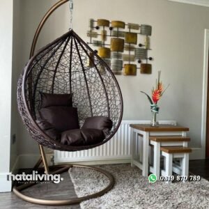 Ayunan rotan sintetis model terbaru tiang besi finishing gold nataliving furniture