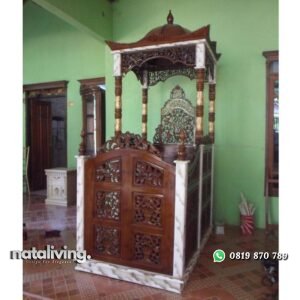 Mimbar majid besar kayu jati kombinasi duco marmer nataliving furniture