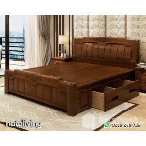 Tempat tidur mewah kayu jati terbaik dipan klasik dengan laci nataliving furniture