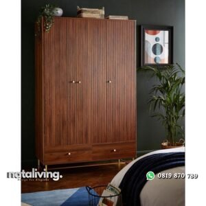 Lemari pakaian elegan kaki stainles gold almari baju mewah nataliving furniture